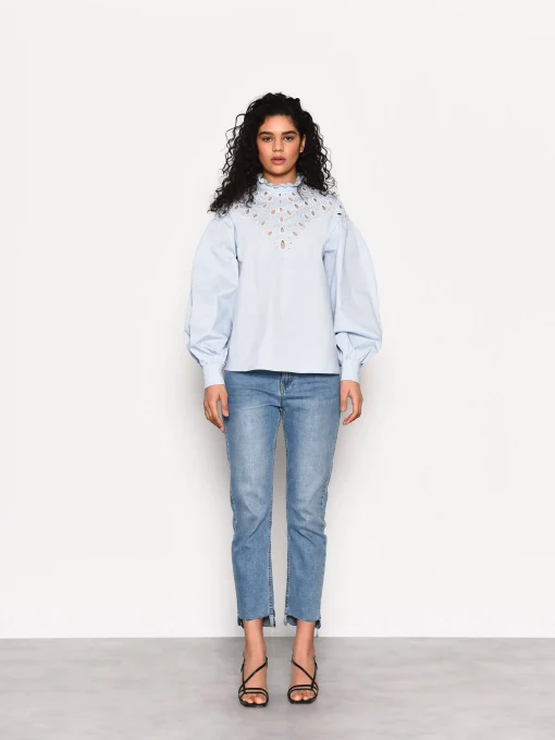 Glamorous Blouses & Shirts|Light Blue Puff Sleeve Blouse -