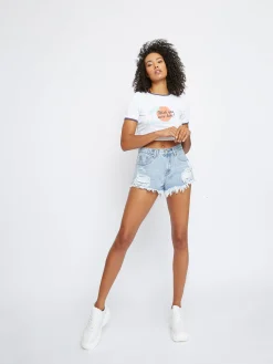 Glamorous Denim Shorts|Light Blue Wash Distressed Denim Shorts -