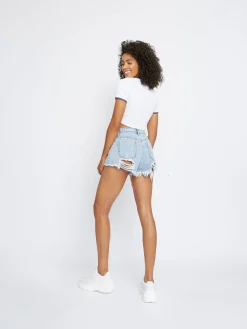 Glamorous Denim Shorts|Light Blue Wash Distressed Denim Shorts -