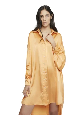 Glamorous Satin Dresses|Light Orange Oversized Satin Shirt Dress -