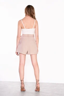 Glamorous Go To Partywear|Chic Escapes|Light Sand Belted High Waisted Shorts -