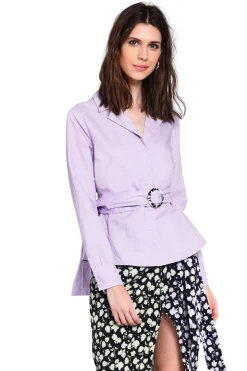 Glamorous Blouses & Shirts|Lilac Belted Long Sleeve Shirt -