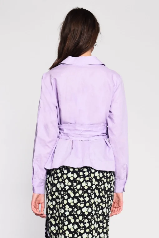 Glamorous Blouses & Shirts|Lilac Belted Long Sleeve Shirt -