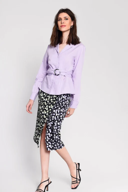 Glamorous Blouses & Shirts|Lilac Belted Long Sleeve Shirt -