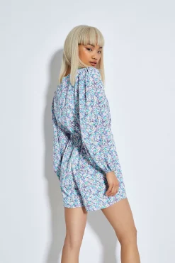 Glamorous Chic Escapes|Playsuits|Lilac Blue Ditsy Playsuit -
