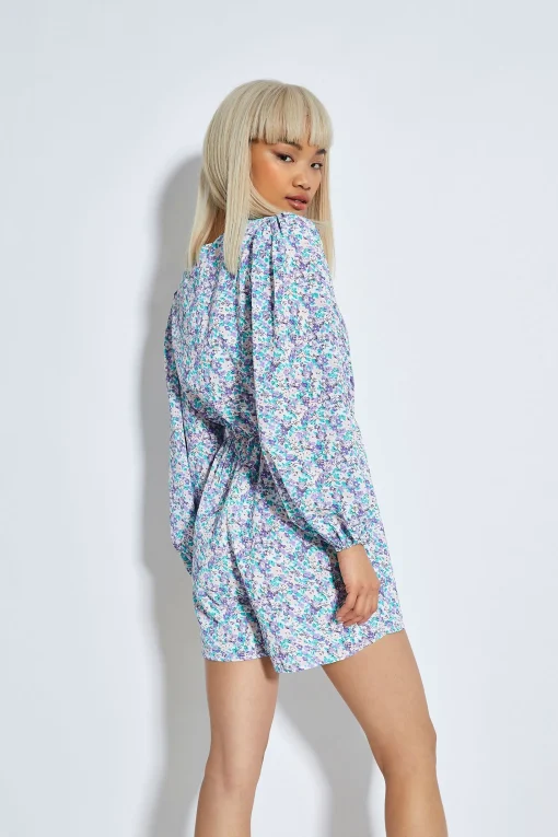 Glamorous Chic Escapes|Playsuits|Lilac Blue Ditsy Playsuit -