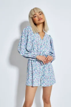 Glamorous Chic Escapes|Playsuits|Lilac Blue Ditsy Playsuit -