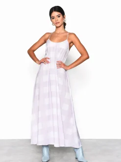 Glamorous Best Dressed Guest|Go To Partywear|Lilac Checkerboard Print Midi Dress -