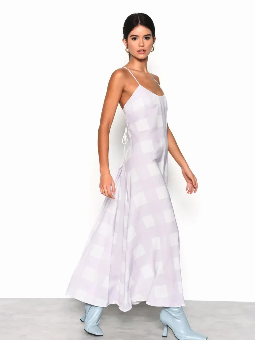 Glamorous Best Dressed Guest|Go To Partywear|Lilac Checkerboard Print Midi Dress -