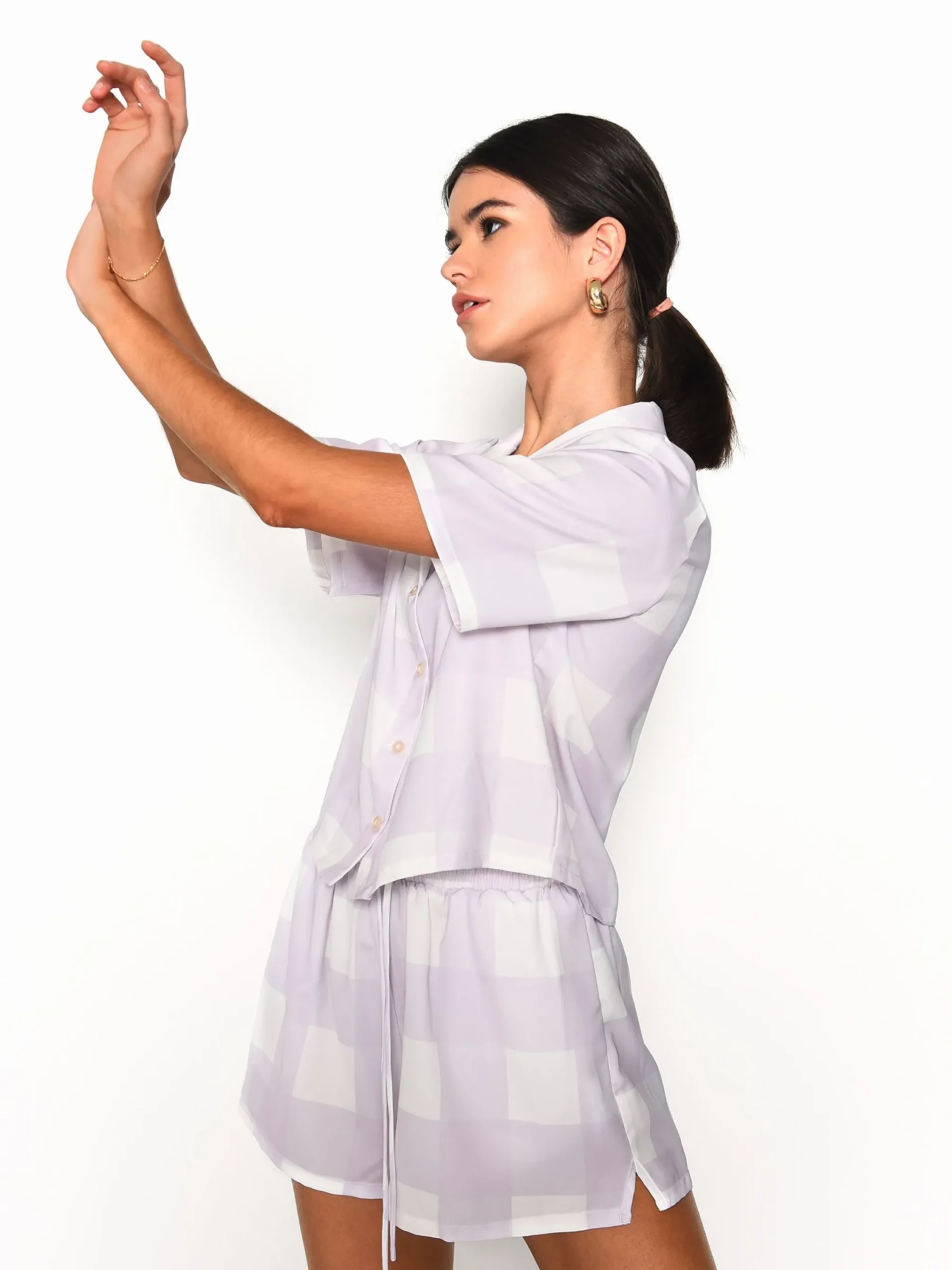 Glamorous Woven Shorts|Lilac Checkerboard Shorts -