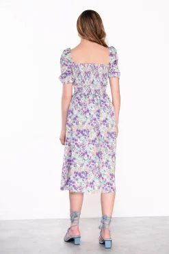 Glamorous Midi & Midaxi Dresses|Midi & Midaxi Dresses|Lilac Garden Floral Square Neck Short Sleeve Midi Dress -