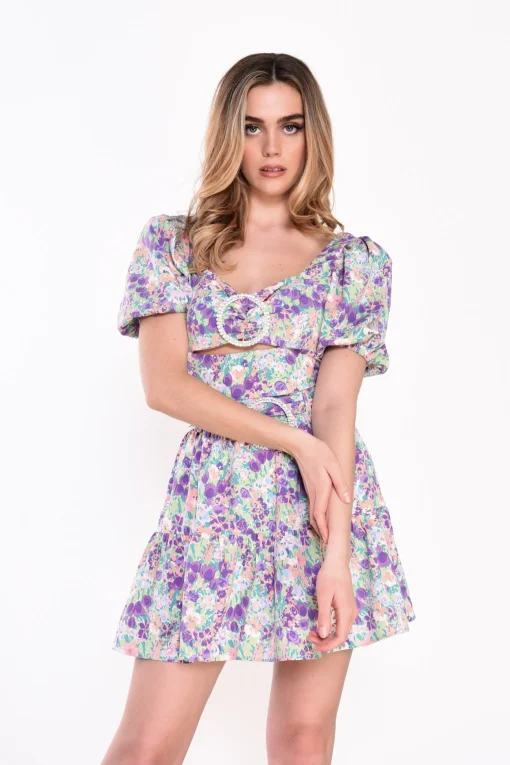 Glamorous Best Dressed Guest|Lilac Garden Floral Milkmaid Buckle Detail Crop Top -