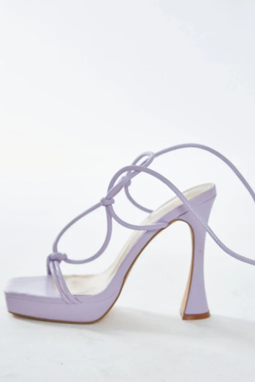 Glamorous Prom|Best Dressed Guest|Lilac Lace Up Flared Heels -
