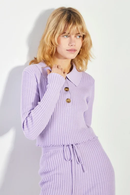 Glamorous Jet Setter|Co-ords|Lilac Marl Button Front Jumper -