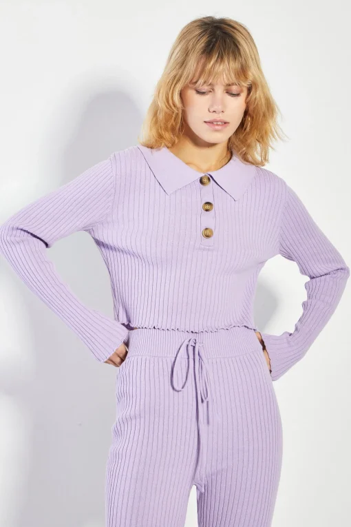 Glamorous Jet Setter|Co-ords|Lilac Marl Button Front Jumper -
