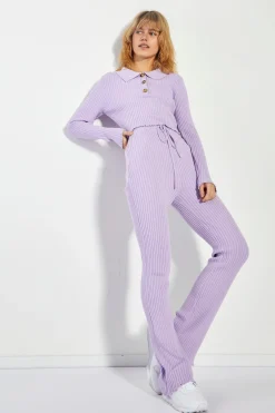 Glamorous Jet Setter|Co-ords|Lilac Marl Rib High Waisted Trousers -