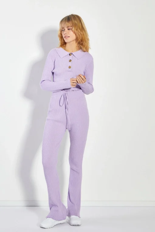 Glamorous Jet Setter|Co-ords|Lilac Marl Rib High Waisted Trousers -