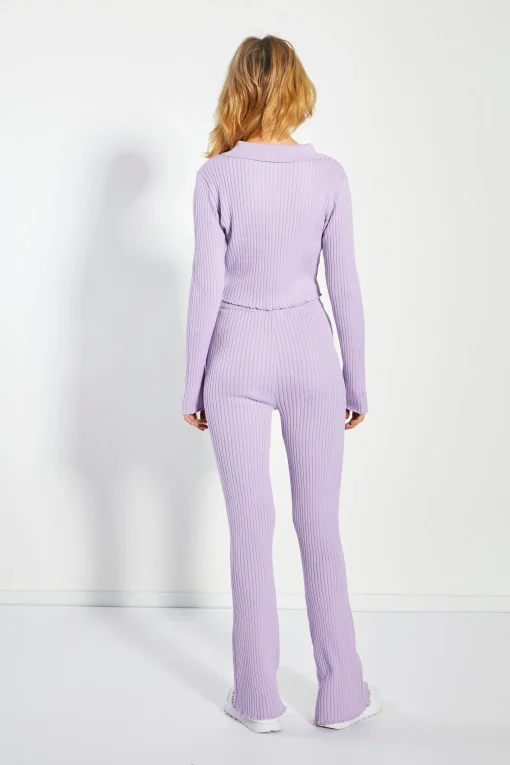 Glamorous Jet Setter|Co-ords|Lilac Marl Rib High Waisted Trousers -