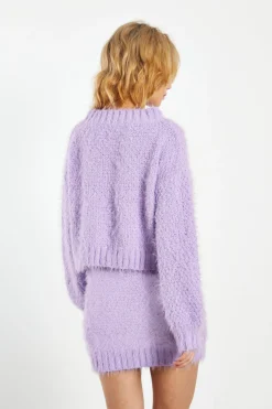 Glamorous Co-ords|Knitted Co-ords|Lilac Mini Skirt with Front Cable Knit Detail -