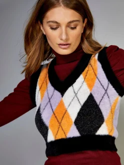 Glamorous Jumpers|Lilac Multi Argyle Sleeveless Crop Jumper -