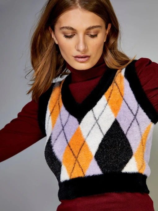Glamorous Jumpers|Lilac Multi Argyle Sleeveless Crop Jumper -