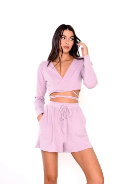 Glamorous Woven Shorts|Lilac Pink Velour Rib Loungewear Shorts -