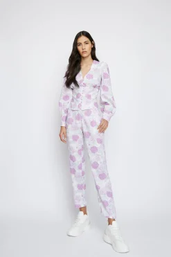 Glamorous Blouses & Shirts|Lilac Roses Button Front Long Sleeve Blouse -