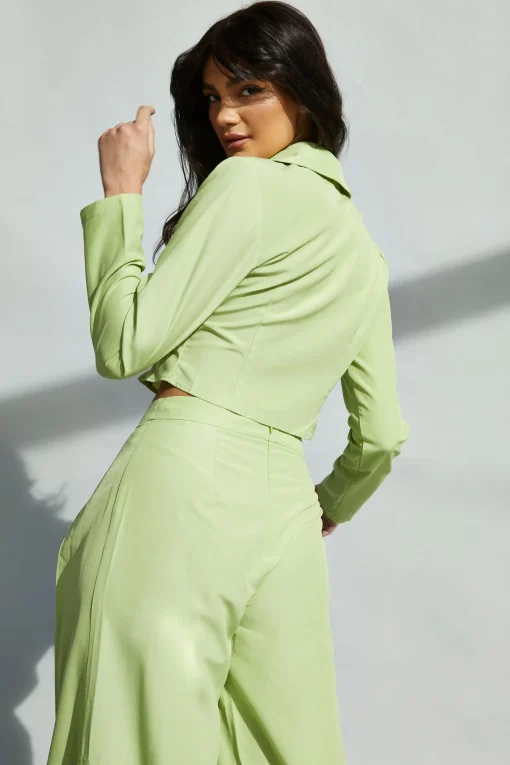 Glamorous Chic Escapes|Blouses & Shirts|Lily Green Crop Button Front Shirt -
