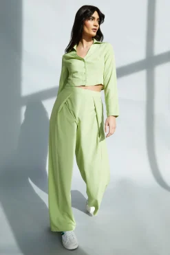 Glamorous Wide Leg Trousers|Lily Green High Waisted Wide Leg Trousers -