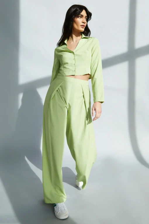 Glamorous Wide Leg Trousers|Lily Green High Waisted Wide Leg Trousers -