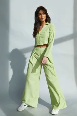 Glamorous Wide Leg Trousers|Lily Green High Waisted Wide Leg Trousers -