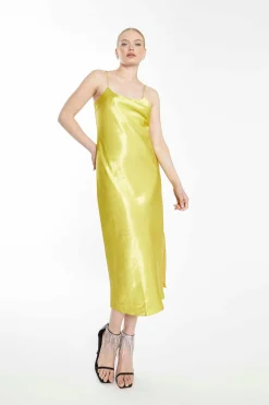 Glamorous Best Dressed Guest|Go To Partywear|Lime Bias-Cut Midaxi Dress with Side Split -