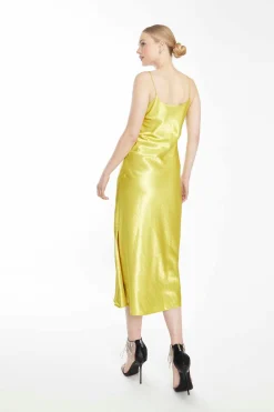 Glamorous Best Dressed Guest|Go To Partywear|Lime Bias-Cut Midaxi Dress with Side Split -