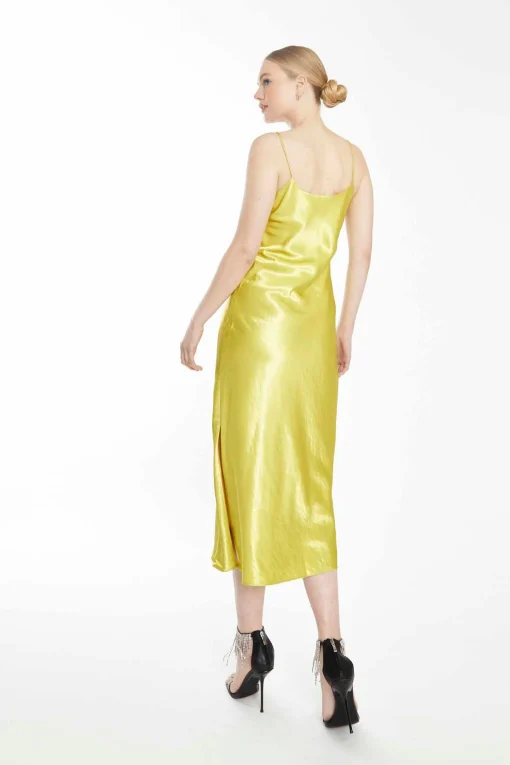 Glamorous Best Dressed Guest|Go To Partywear|Lime Bias-Cut Midaxi Dress with Side Split -