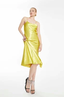 Glamorous Best Dressed Guest|Go To Partywear|Lime Bias-Cut Midaxi Dress with Side Split -