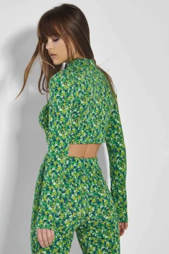 Glamorous Glamorous Care: Our Sustainable Collection|Co-ords|Lime Blue Floral High Neck Long Sleeve Crop Top -