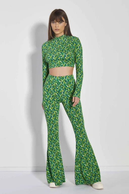 Glamorous Glamorous Care: Our Sustainable Collection|Co-ords|Lime Blue Floral High Neck Long Sleeve Crop Top -