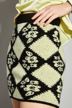 Glamorous Mini Skirts|Lime Diamond Floral Print Mini Skirt -