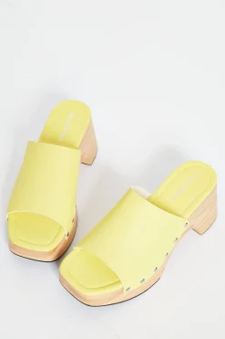 Glamorous Chic Escapes|Mules|Lime Open Toe Mule Clog Sandals -