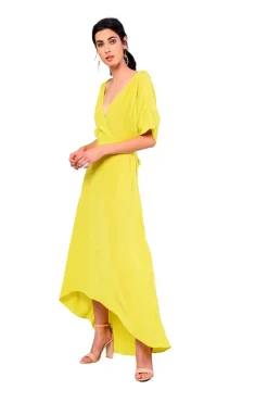 Glamorous Wrap Dressses|Midi & Midaxi Dresses|Lime V- Neck Wrap Midi Dress -