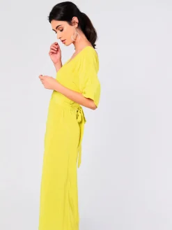 Glamorous Wrap Dressses|Midi & Midaxi Dresses|Lime V- Neck Wrap Midi Dress -
