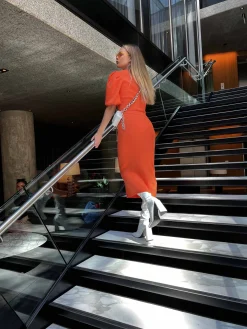 Glamorous Co-ords|Midi & Midaxi Skirts|Mandarin Orange Low Waisted Midaxi Skirt -
