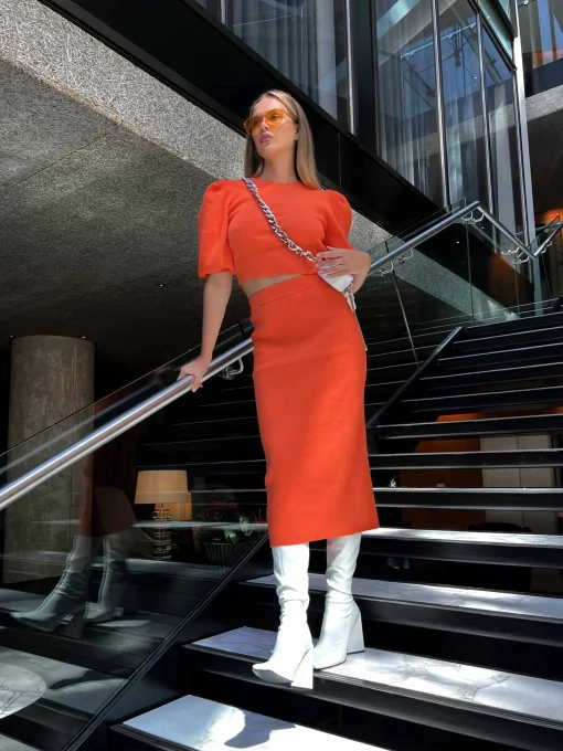 Glamorous Co-ords|Midi & Midaxi Skirts|Mandarin Orange Low Waisted Midaxi Skirt -