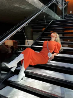 Glamorous Co-ords|Midi & Midaxi Skirts|Mandarin Orange Low Waisted Midaxi Skirt -