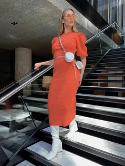 Glamorous Co-ords|Jumpers|Mandarin Orange Round Neck Knitted Jumper -