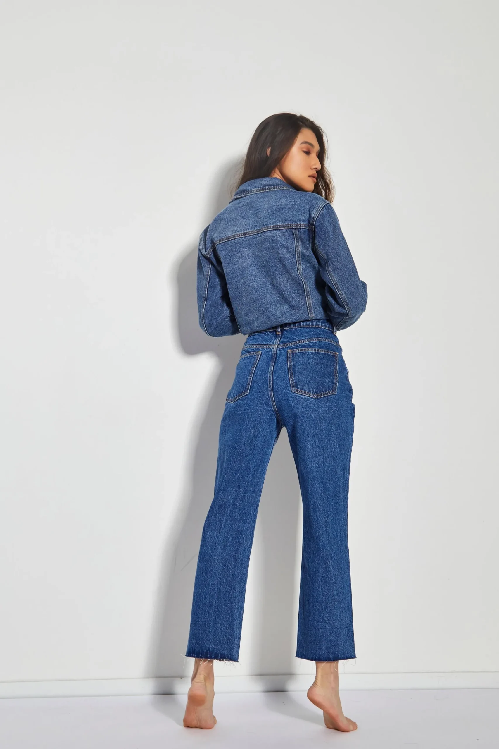 Glamorous Straight Leg Jeans|Mid Blue Vintage Cut Off Straight Leg Jeans -