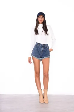 Glamorous Chic Escapes|Denim Shorts|Mid Stonewash High Waisted Denim Shorts -