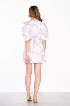 Glamorous Go To Partywear|Misty Lilac Abstract Tie Waist Dress -