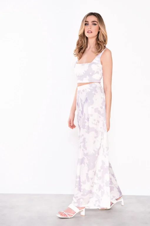 Glamorous Go To Partywear|Misty Lilac Abstract Crop Top -