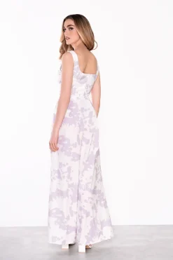 Glamorous Go To Partywear|Wide Leg Trousers|Misty Lilac Abstract High Waisted Wide Leg Trousers -
